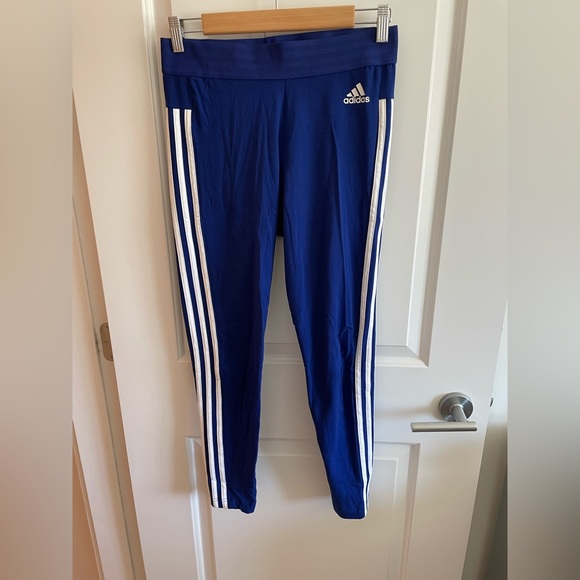 Blue adidas 3 stripe leggings - Picture 1 of 3
